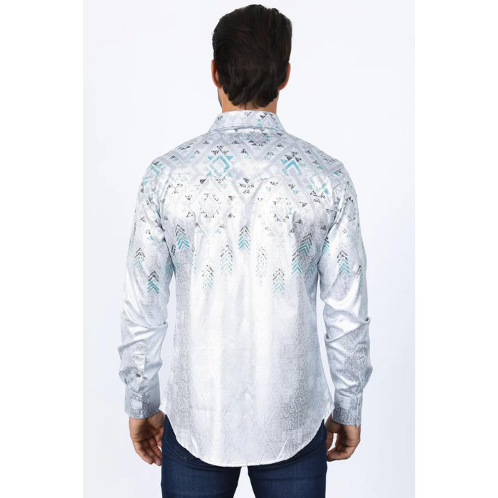 Mens Modern Fit Panoramic Foil Print Shirt - White