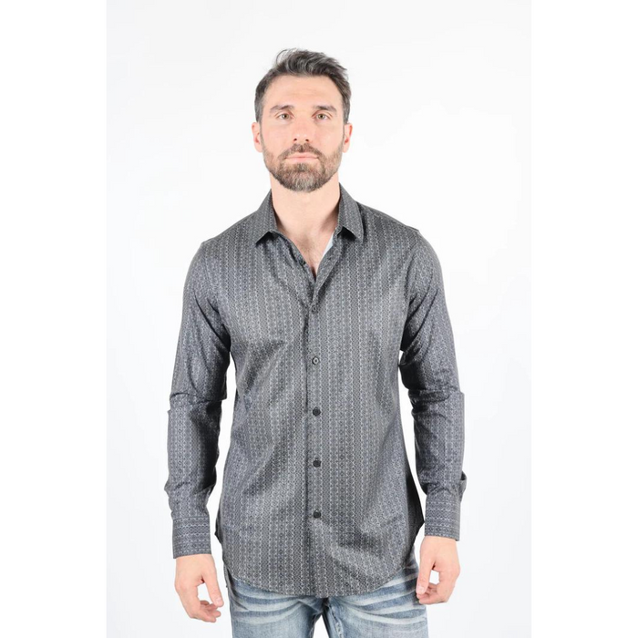 Mens Modern Fit Stretch Foiled Black Long Sleeve Shirt