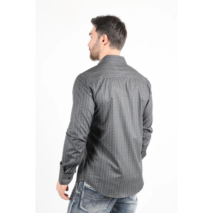 Mens Modern Fit Stretch Foiled Black Long Sleeve Shirt