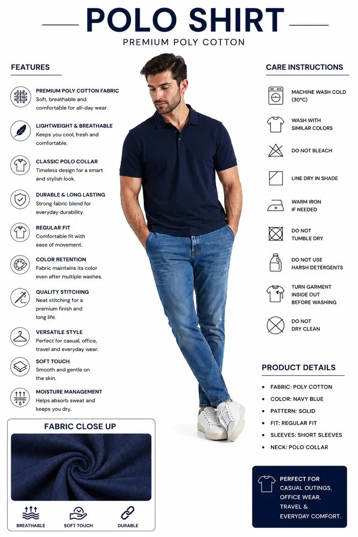 Men Smart Casual Navy Polo Shirt - Hinz Clothing