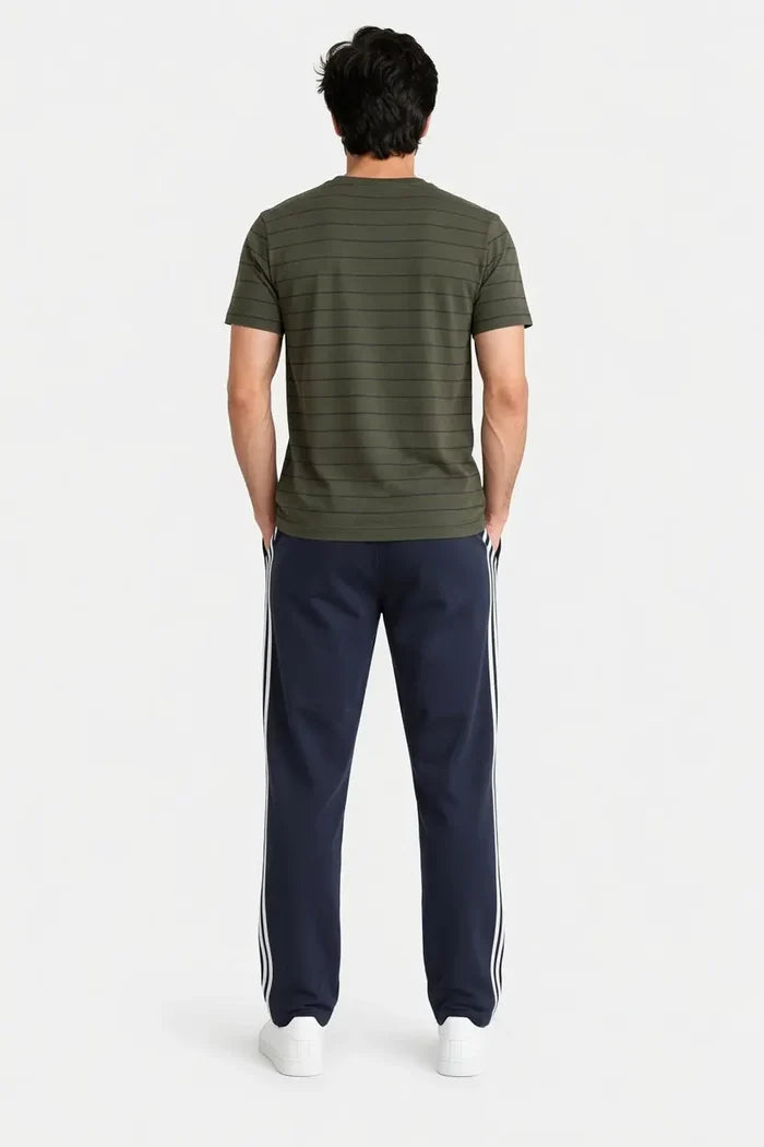 Men's Olive Green Jersey Cotton Henley T-Shirt & Navy Track Trouser Set