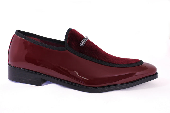 Men's Patent/ Velvet Loafers - Burgundy