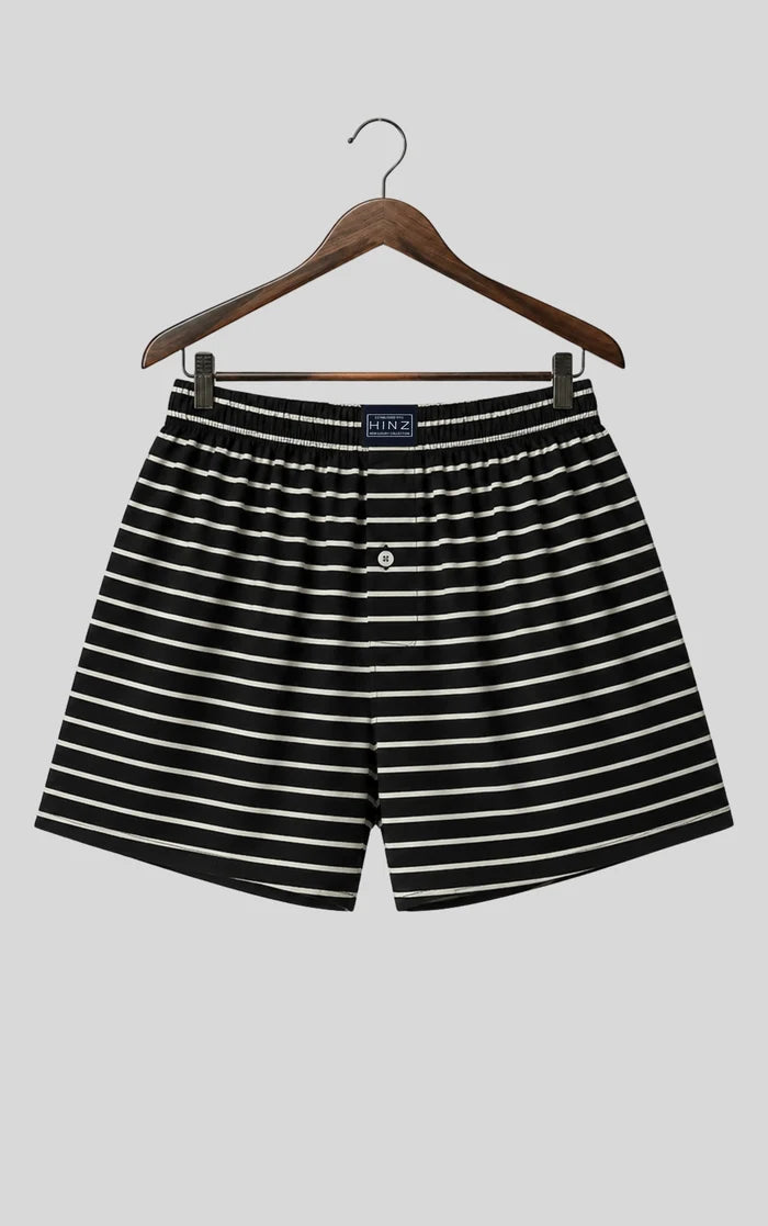Men's Premium Black & White Striped Boxer Shorts