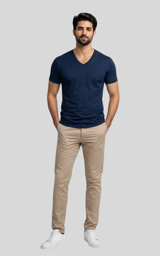 Men's Premium Navy Blue V-Neck Half Sleeve T-Shirt