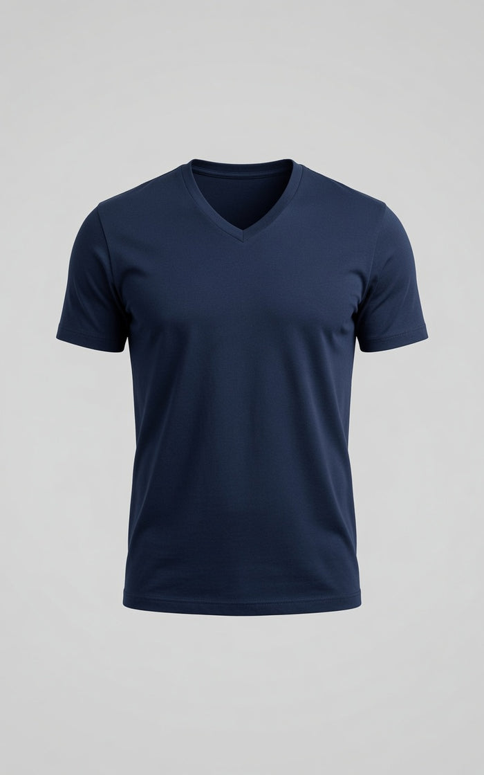 Men's Premium Navy Blue V-Neck Half Sleeve T-Shirt - Hinz Clothing