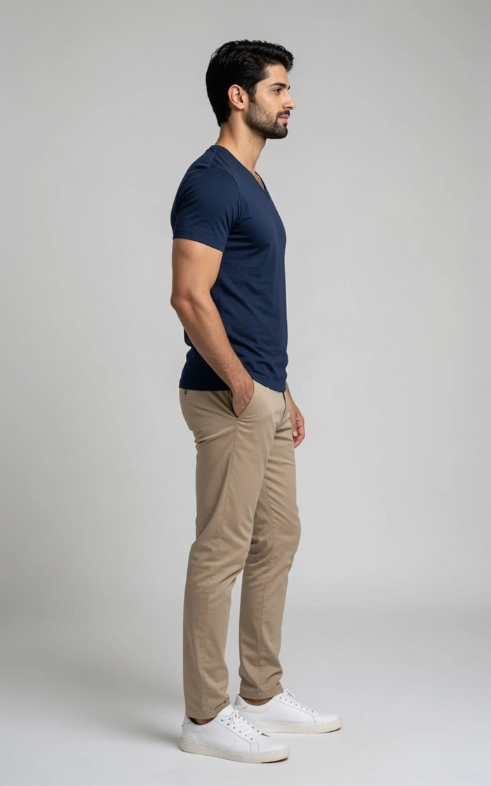 Men's Premium Navy Blue V-Neck Half Sleeve T-Shirt - Hinz Clothing