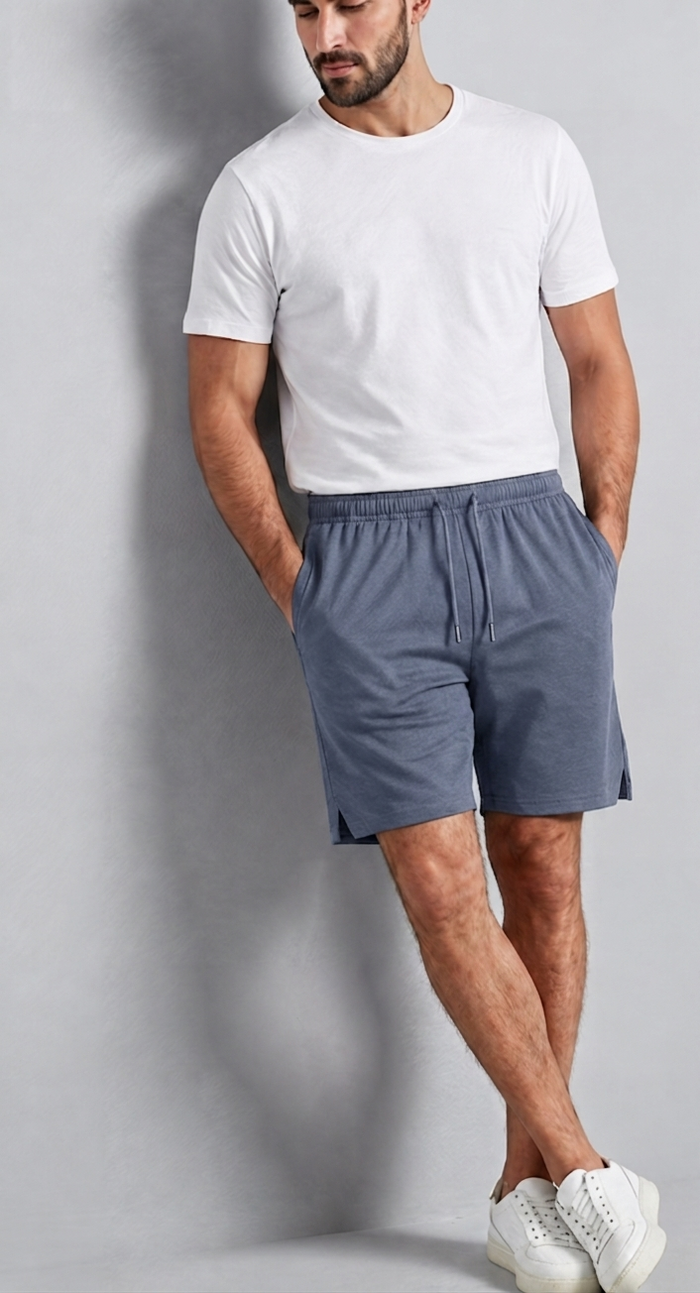 Men's Rib Lycra Cotton Casual Shorts Grey Regular Fit