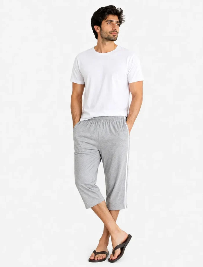 Men's Single Jersey Cotton Three Quarter Shorts Grey Regular Fit - Hinz Clothing