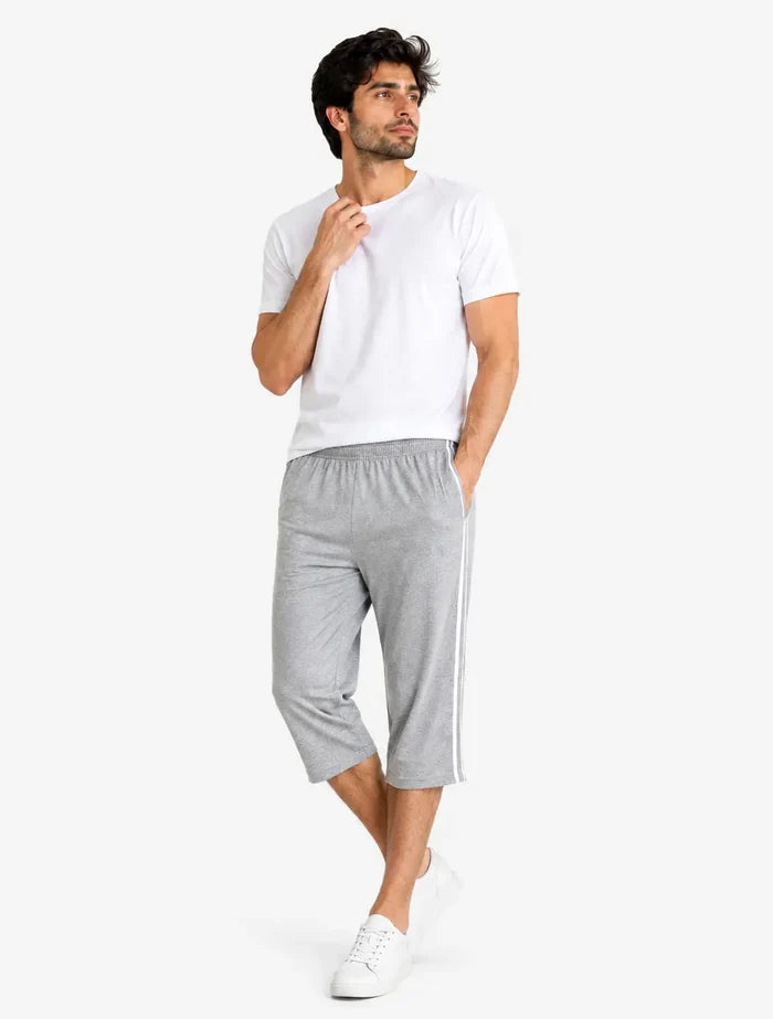 Men's Single Jersey Cotton Three Quarter Shorts Grey Regular Fit