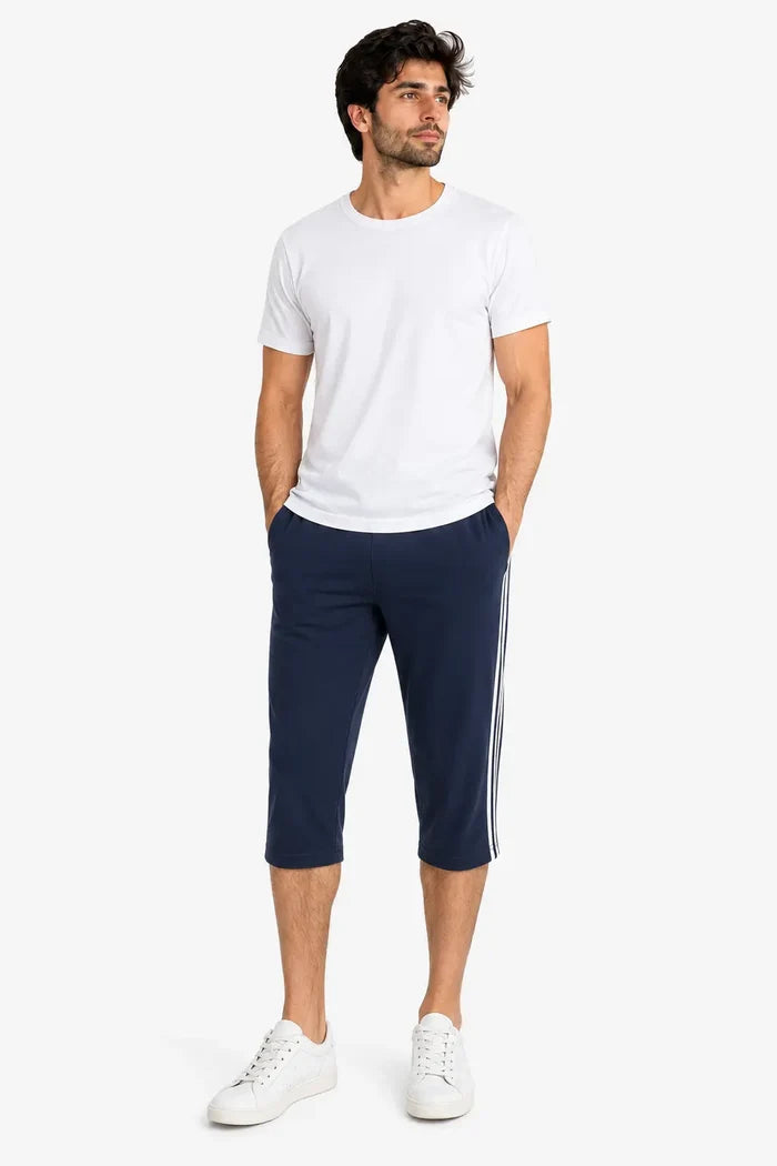 Men's Single Jersey Cotton Three Quarter Shorts Navy Regular Fit