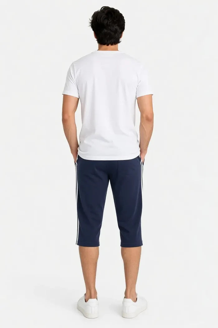 Men's Single Jersey Cotton Three Quarter Shorts Navy Regular Fit