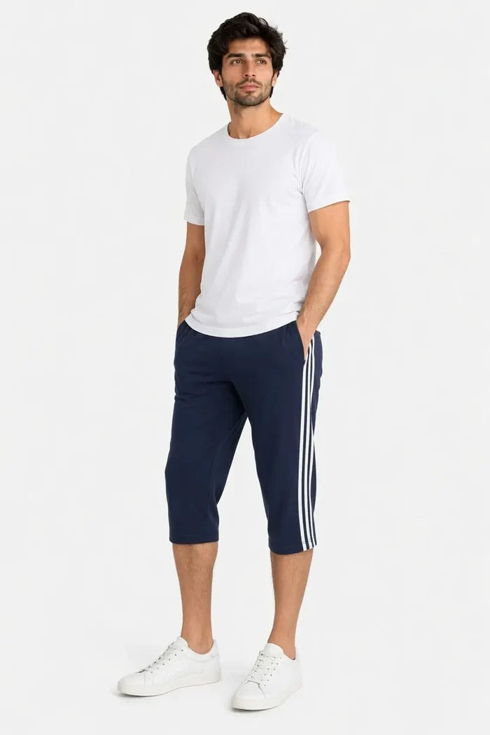 Men's Single Jersey Cotton Three Quarter Shorts Navy Regular Fit