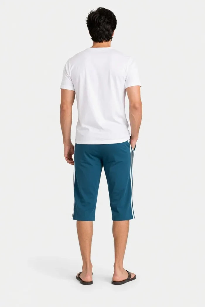 Men's Single Jersey Cotton Three Quarter Shorts Teal Blue Regular Fit - Hinz Clothing
