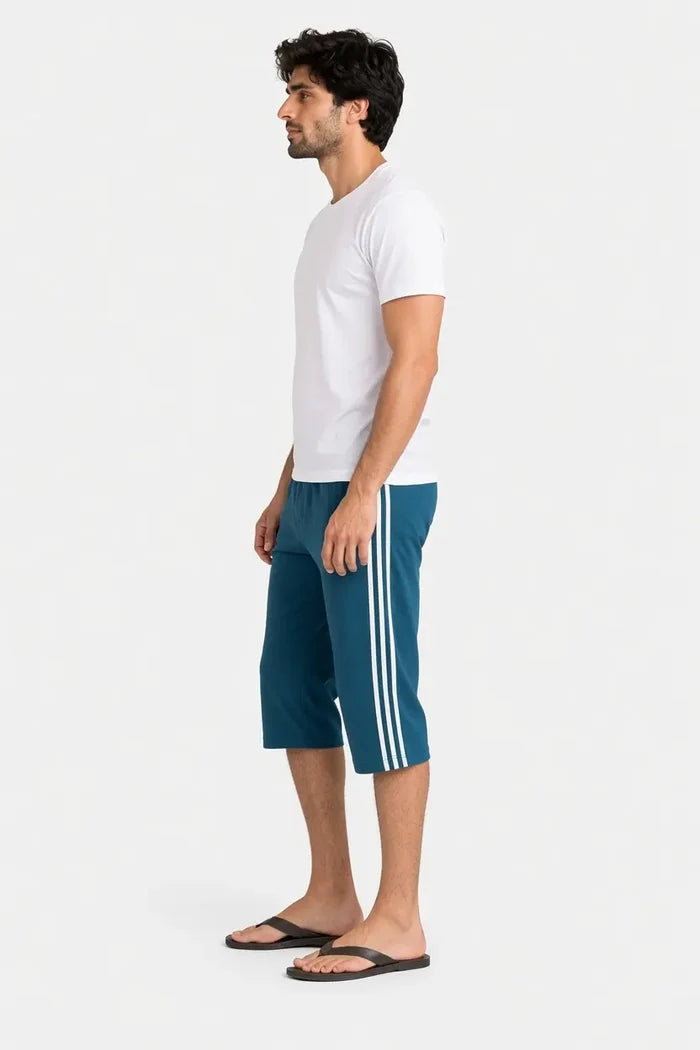 Men's Single Jersey Cotton Three Quarter Shorts Teal Blue Regular Fit - Hinz Clothing