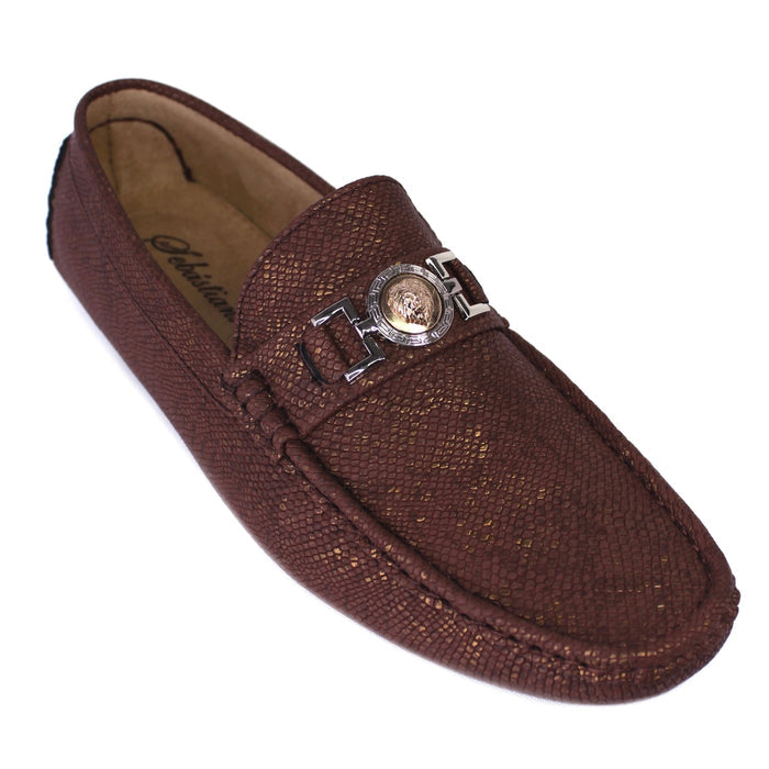 Men's Snake Print Driver Loafers - Brown