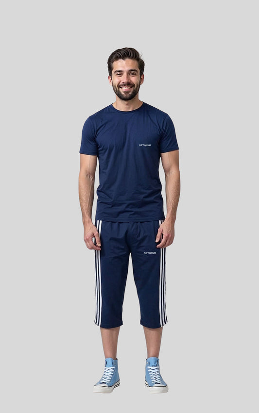 Men's T-Shirt &  Side Stripe Shorts Set ( Optimism Print )