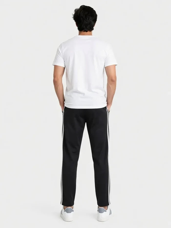 Men's White  Graphic T-Shirt & Black Side Stripe Trouser Set (Angel Wings )
