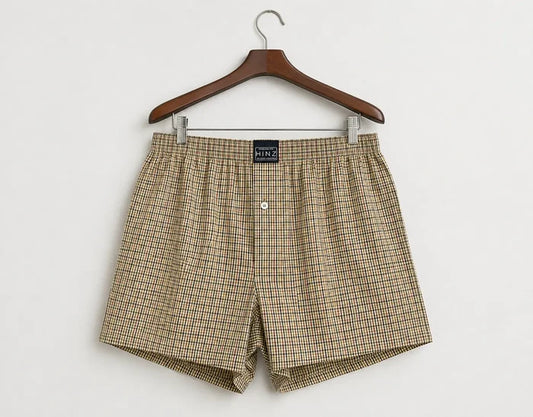Men's Woven Cotton Boxer Shorts Beige Brown