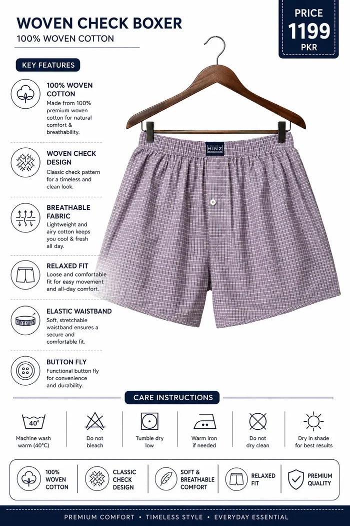 Men’s Premium Cotton Check Boxer Lavender & White - Hinz Clothing