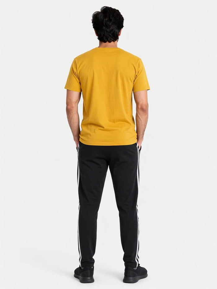 Men's Yellow Graphic T-Shirt & Black Stripe Jersey Cotton Trouser Lounge Set