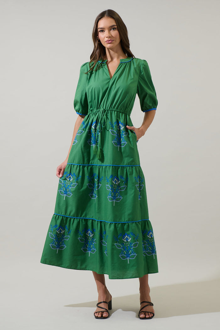 Meridy Floral Vonie Tiered Midi Dress