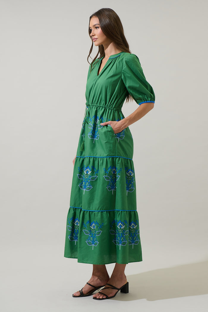 Meridy Floral Vonie Tiered Midi Dress