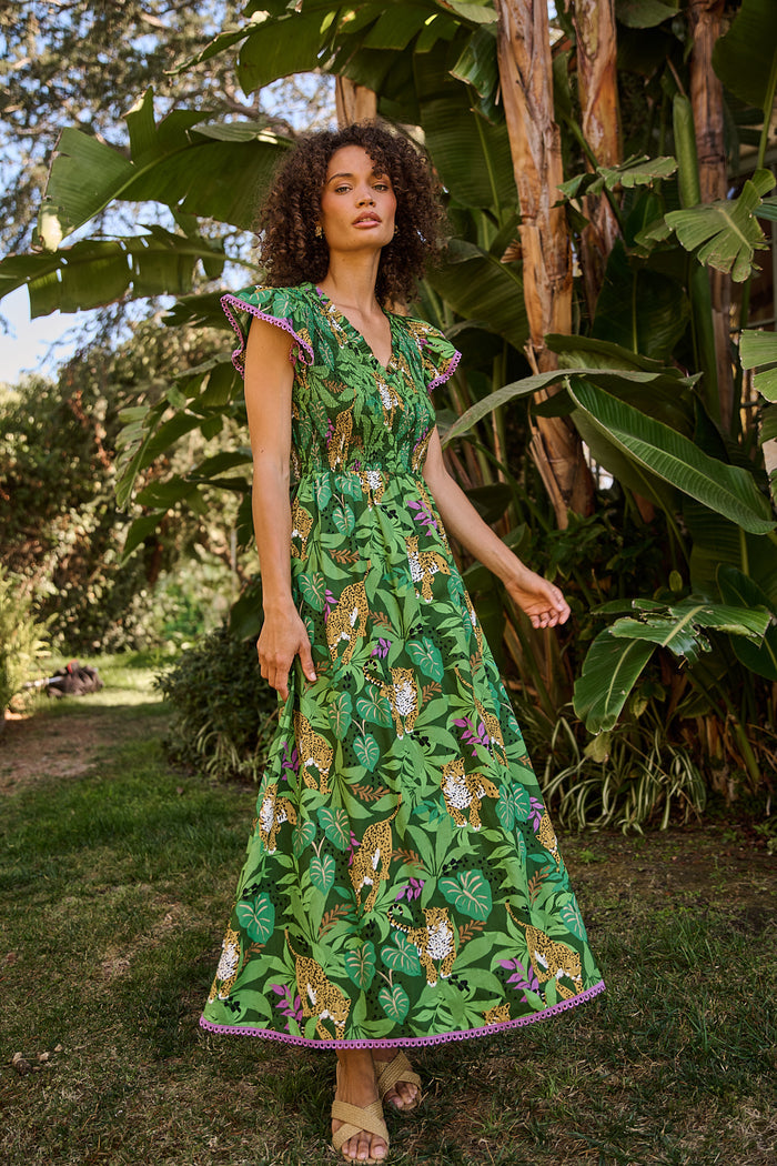 Merlin Smocked Midi Dress Tropical