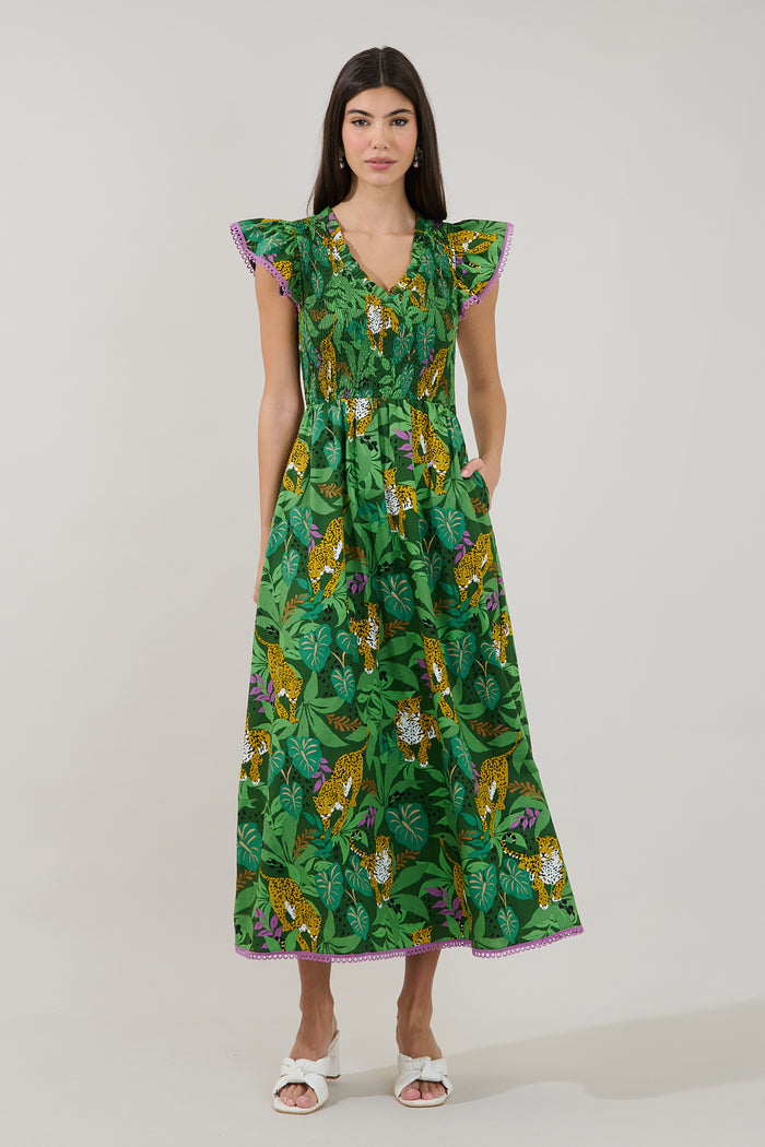 Merlin Smocked Midi Dress Tropical