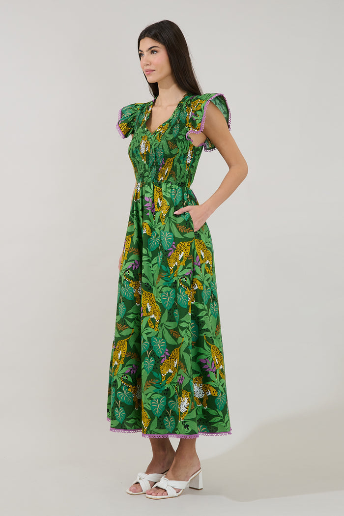 Merlin Smocked Midi Dress Tropical
