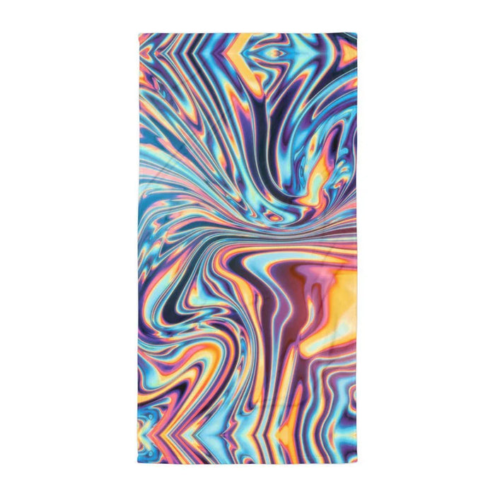 Metallic Flow Beach Towel in Iridescent Liquid Chrome. REACH Compliant, Zero-Wastewater Printing, Made-to-Order (Zero Overproduction).