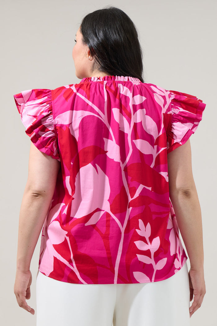 Mila Floral Risette Ruffle Split Neck Top Curve
