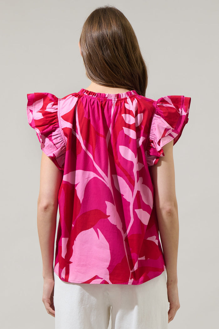 Mila Floral Risette Ruffle Split Neck Top