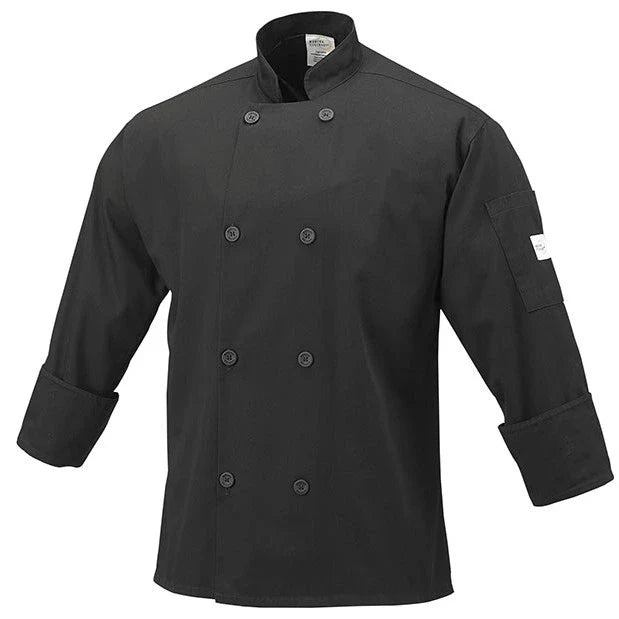 Millennia Black Unisex Chef Jacket shot on white background.