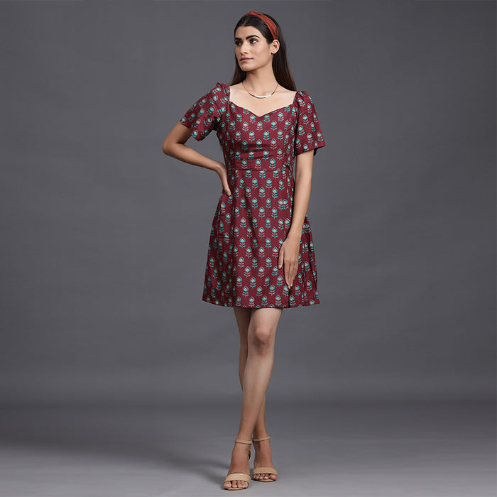 Mimosa on Maroon Russian Silk Dress