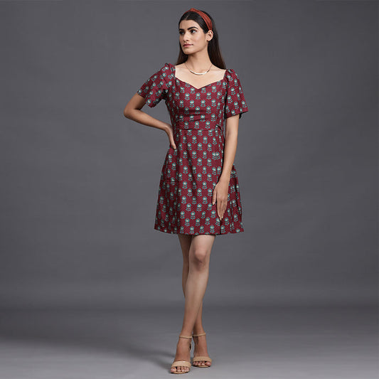 Mimosa on Maroon Russian Silk Dress