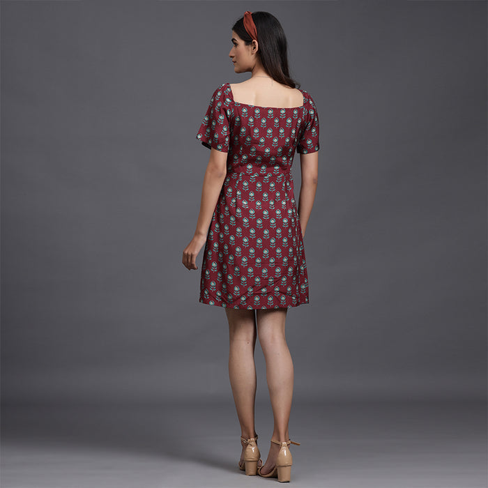 Mimosa on Maroon Russian Silk Dress
