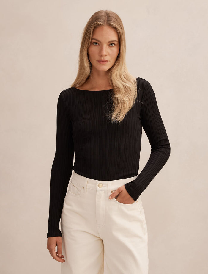 Minka Rib Boat Neck Top Black Forever New