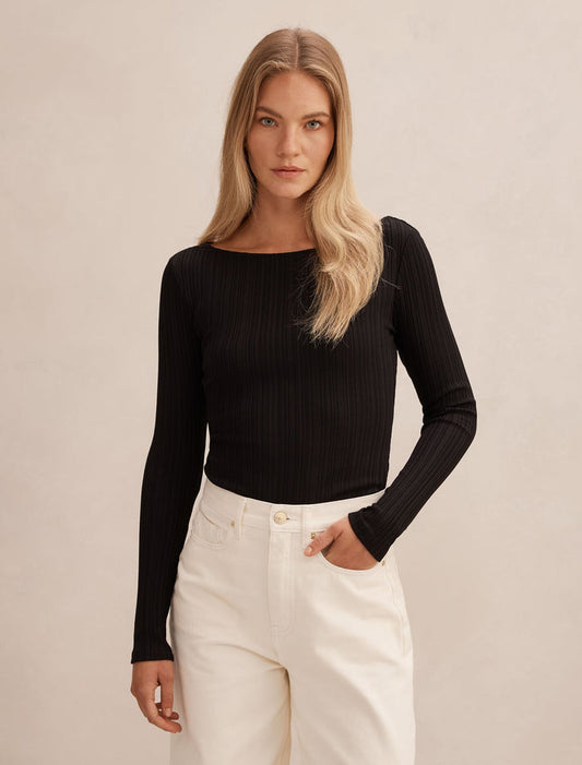 Minka Rib Boat Neck Top Black Forever New