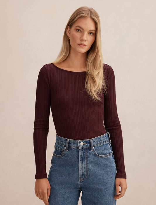 Minka Rib Boat Neck Top Midnight Plum Forever New