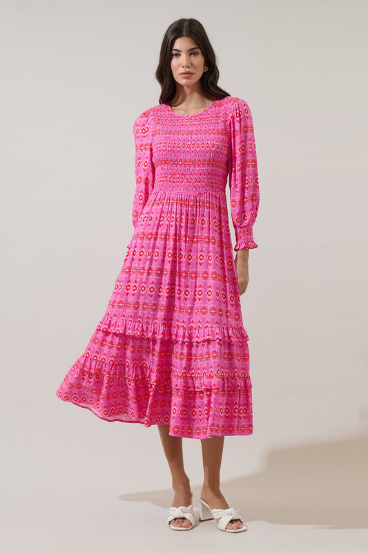 Mirany Ikat Ludlow Smocked Midi Dress
