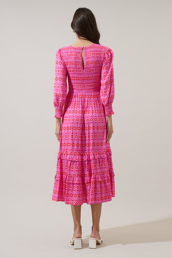 Mirany Ikat Ludlow Smocked Midi Dress