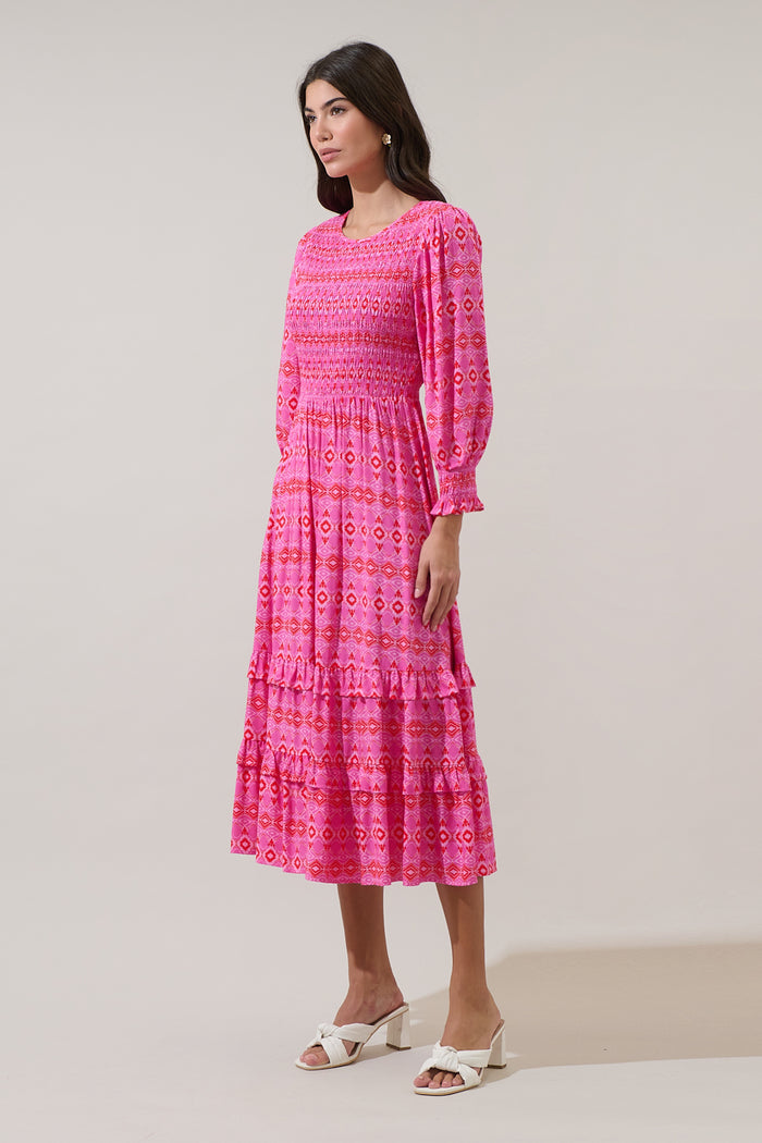 Mirany Ikat Ludlow Smocked Midi Dress