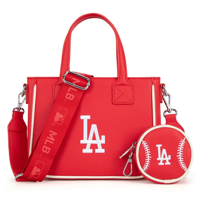 MLB Los Angeles Dodgers Team Tote/Crossbody with Baseball Coin Pouch - Red