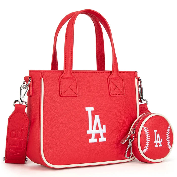 MLB Los Angeles Dodgers Team Tote/Crossbody with Baseball Coin Pouch - Red