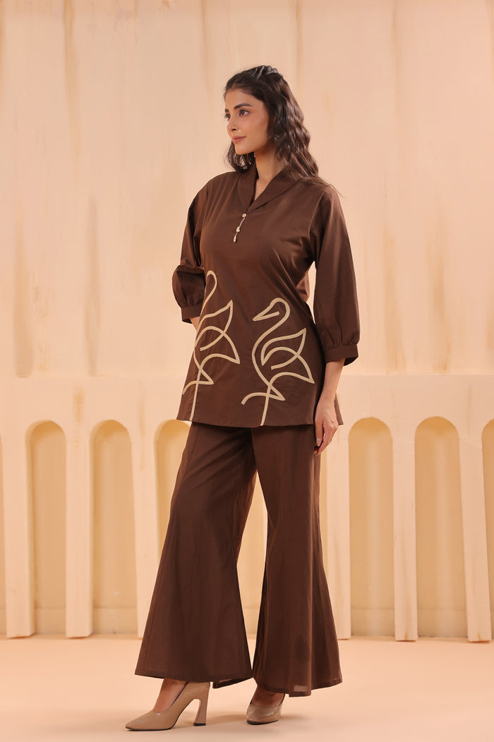 Mocha Chic Flamingo Cotton Co-ord Set