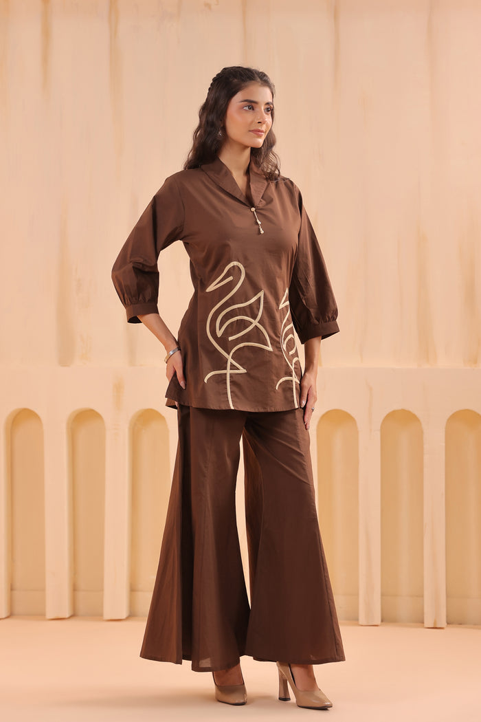 Mocha Chic Flamingo Cotton Co-ord Set