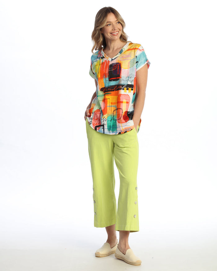 "Modernist" Cotton Modal Easy Fit Short Sleeve V-Neck Top - KM2-2113