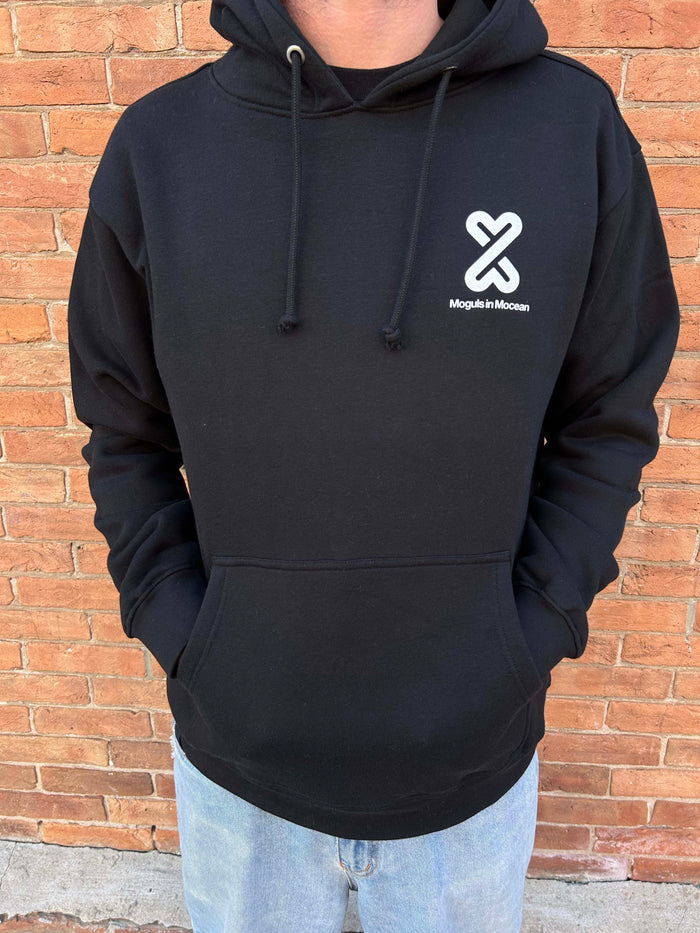 MOGULS IN MOCEAN OG LOGO BLACK HOODIE WITH WHITE WORDMARK