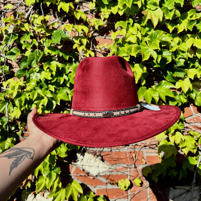 Moksman Charlie Suede Hat - Burgundy