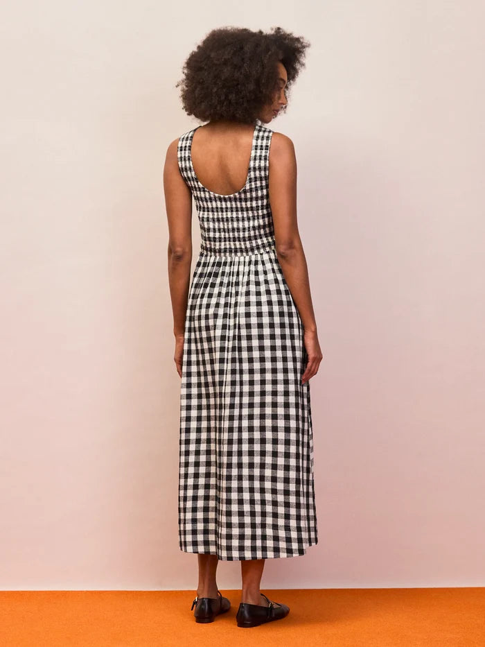 Mono gingham linen blend midi dress back view